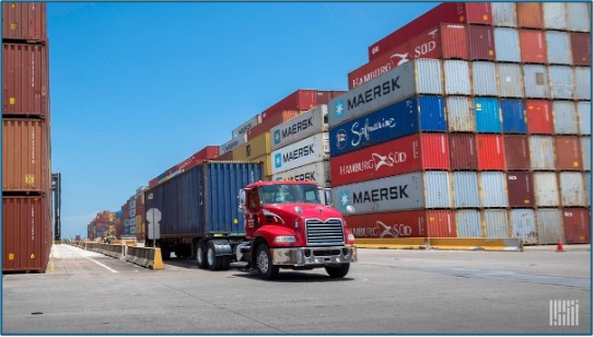 Container on a truck at the port