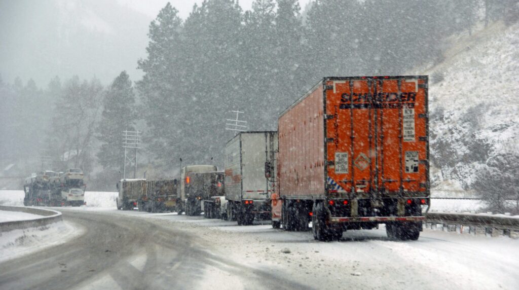 Semi Trucks on side of road due to snow